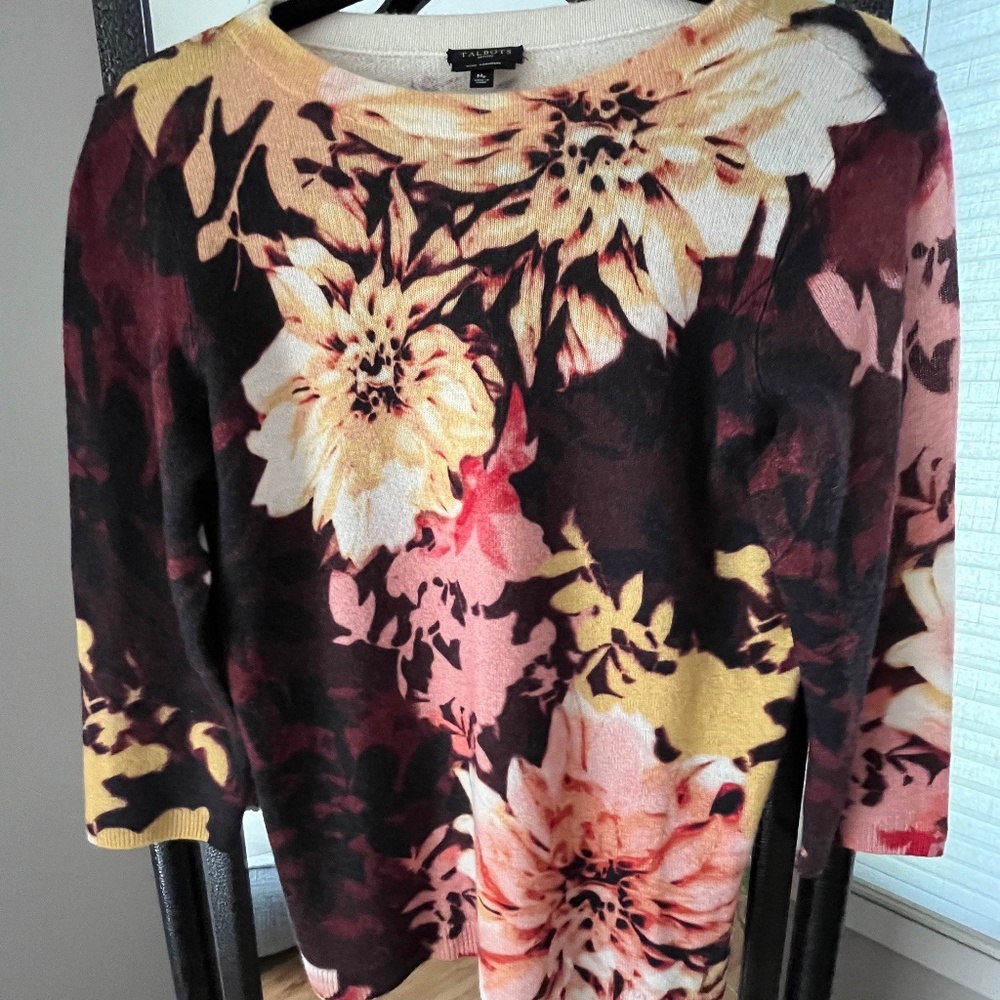 Talbots "Audrey", Three-Quarter Sleeve Cashmere Floral Sweater